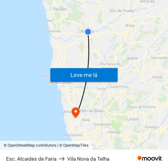 Esc. Alcaides de Faria to Vila Nova da Telha map