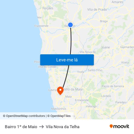 Bairro 1º de Maio to Vila Nova da Telha map