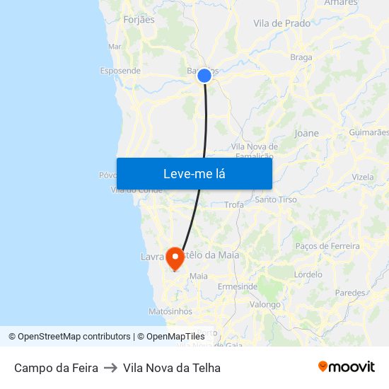 Campo da Feira to Vila Nova da Telha map