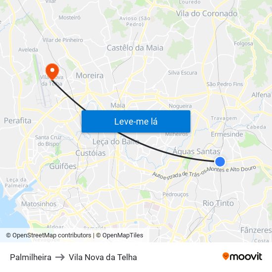 Palmilheira to Vila Nova da Telha map