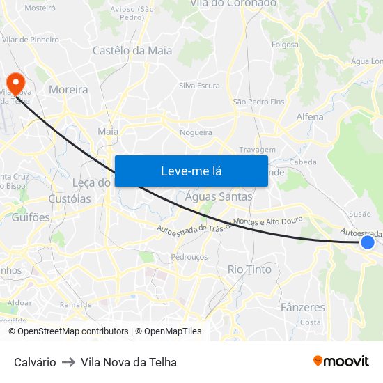 Calvário to Vila Nova da Telha map