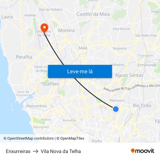 Enxurreiras to Vila Nova da Telha map