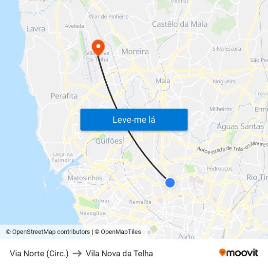 Via Norte (Circ.) to Vila Nova da Telha map