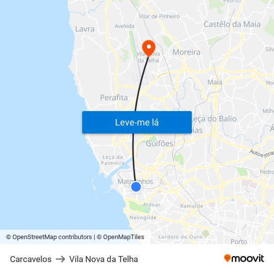 Carcavelos to Vila Nova da Telha map