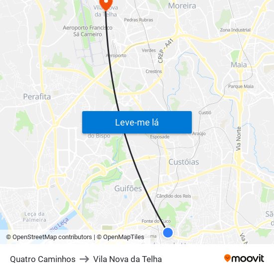 Quatro Caminhos to Vila Nova da Telha map