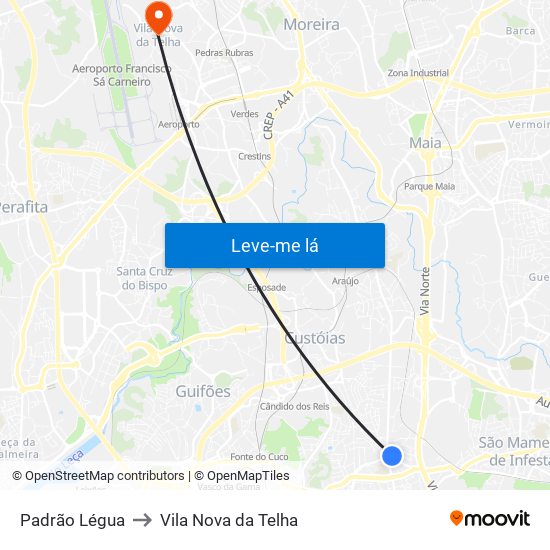 Padrão Légua to Vila Nova da Telha map