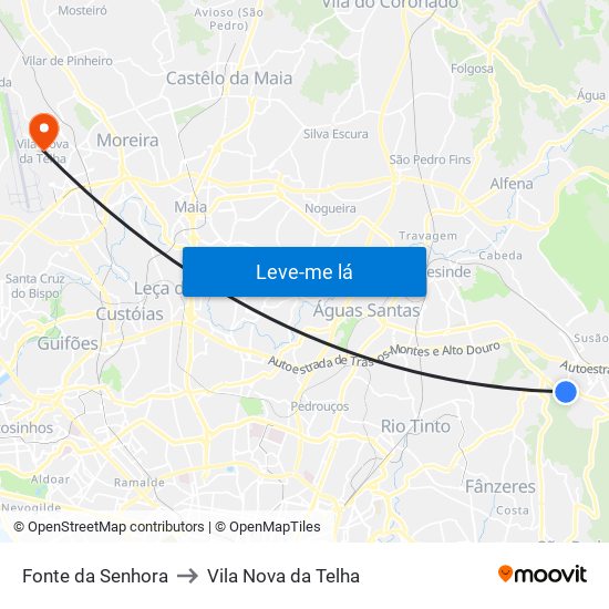 Fonte da Senhora to Vila Nova da Telha map