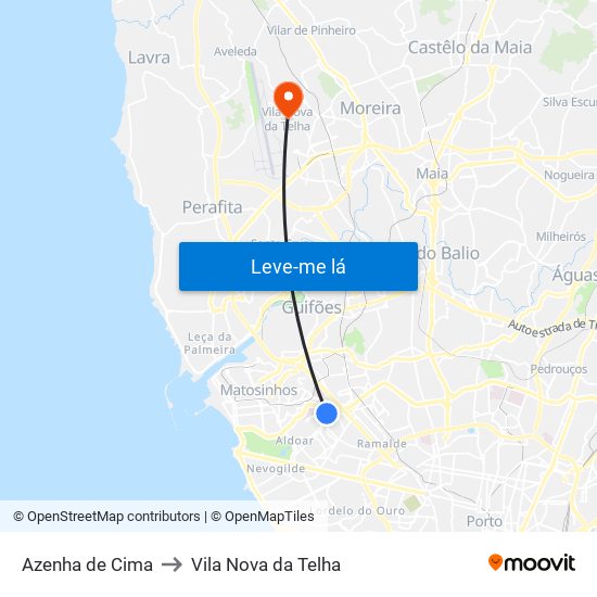 Azenha de Cima to Vila Nova da Telha map