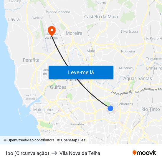 Ipo (Circunvalação) to Vila Nova da Telha map