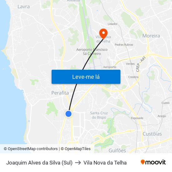 Joaquim Alves da Silva (Sul) to Vila Nova da Telha map