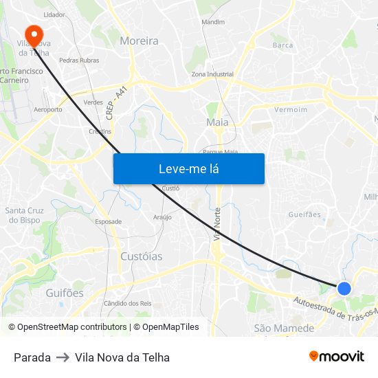 Parada to Vila Nova da Telha map