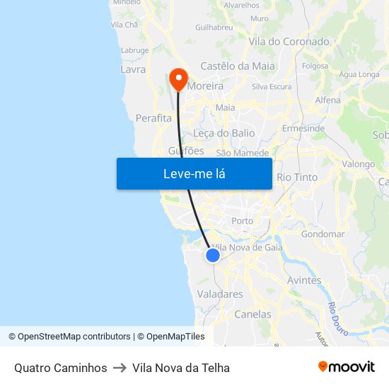 Quatro Caminhos to Vila Nova da Telha map