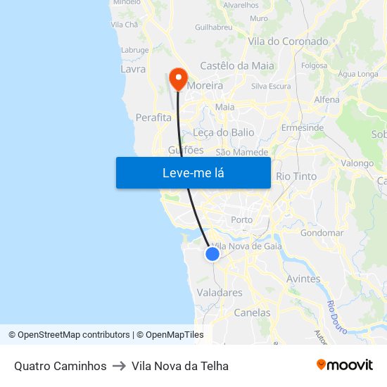 Quatro Caminhos to Vila Nova da Telha map