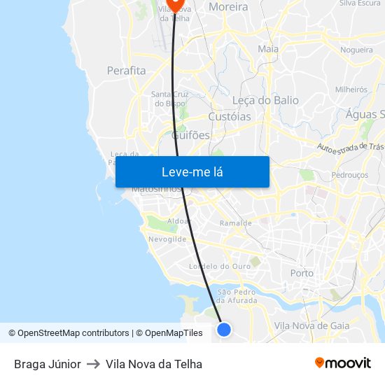 Braga Júnior to Vila Nova da Telha map