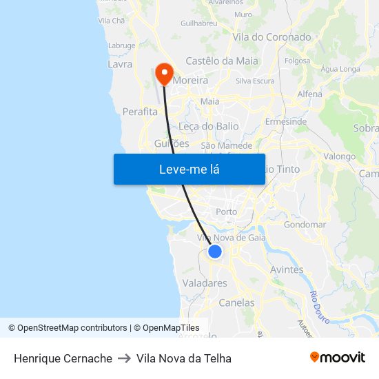 Henrique Cernache to Vila Nova da Telha map