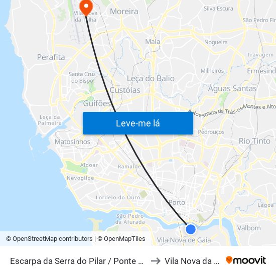 Escarpa da Serra do Pilar / Ponte do Infante to Vila Nova da Telha map