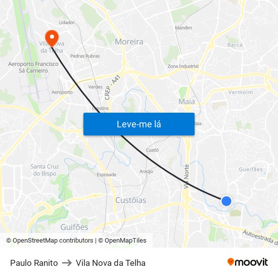 Paulo Ranito to Vila Nova da Telha map