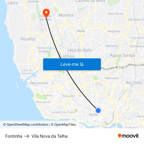 Fontinha to Vila Nova da Telha map