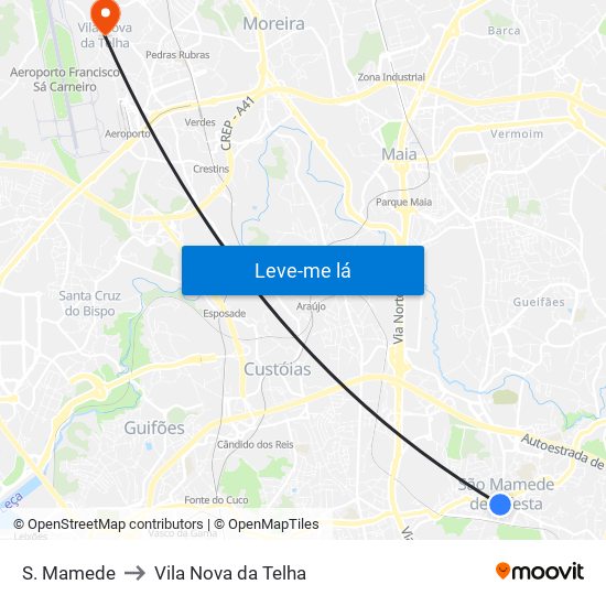 S. Mamede to Vila Nova da Telha map