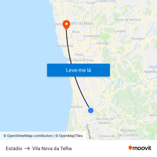 Estádio to Vila Nova da Telha map