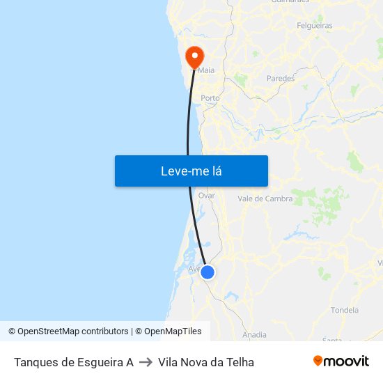Tanques de Esgueira A to Vila Nova da Telha map