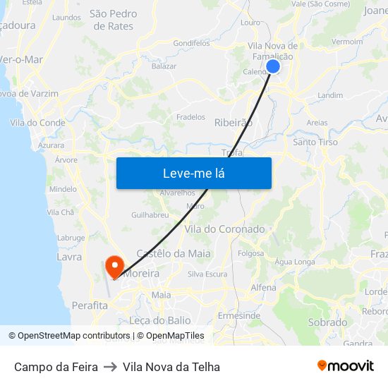 Campo da Feira to Vila Nova da Telha map