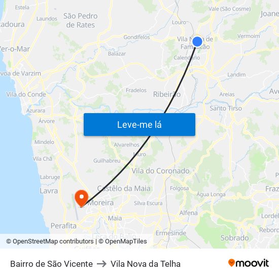 Bairro de São Vicente to Vila Nova da Telha map