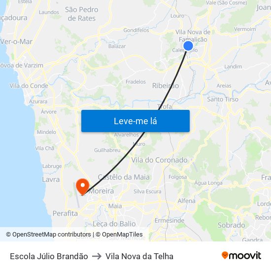 Escola Júlio Brandão to Vila Nova da Telha map