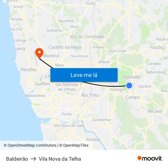 Baldeirão to Vila Nova da Telha map