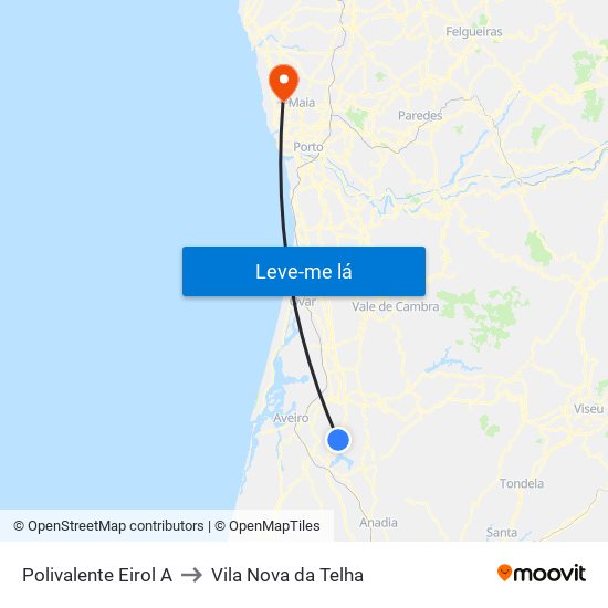 Polivalente Eirol A to Vila Nova da Telha map