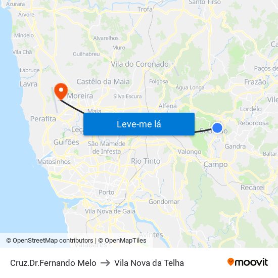 Cruz.Dr.Fernando Melo to Vila Nova da Telha map