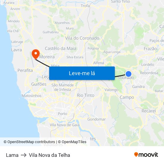 Lama to Vila Nova da Telha map