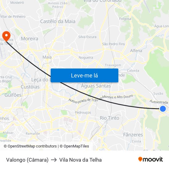 Valongo (Câmara) to Vila Nova da Telha map