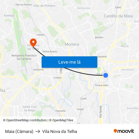 Maia (Câmara) to Vila Nova da Telha map