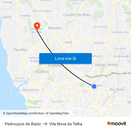 Pedrouços de Baixo to Vila Nova da Telha map