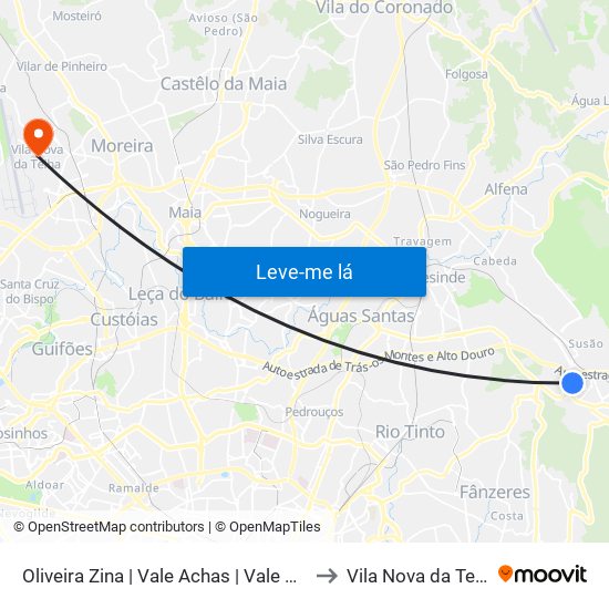Oliveira Zina | Vale Achas | Vale Chãs to Vila Nova da Telha map