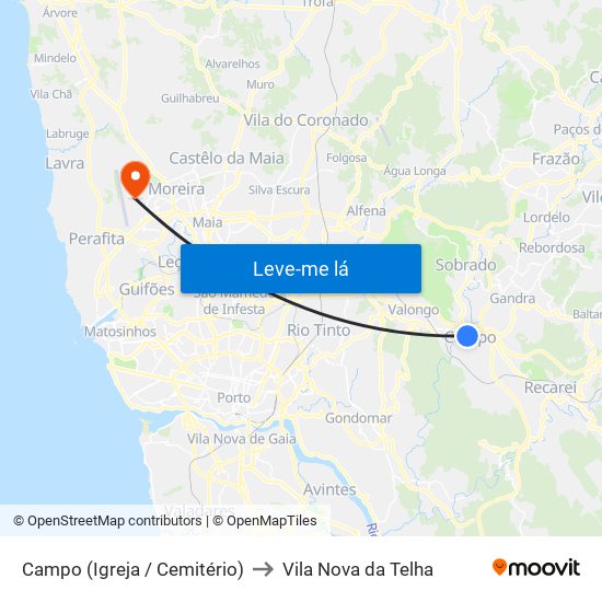 Campo (Igreja / Cemitério) to Vila Nova da Telha map
