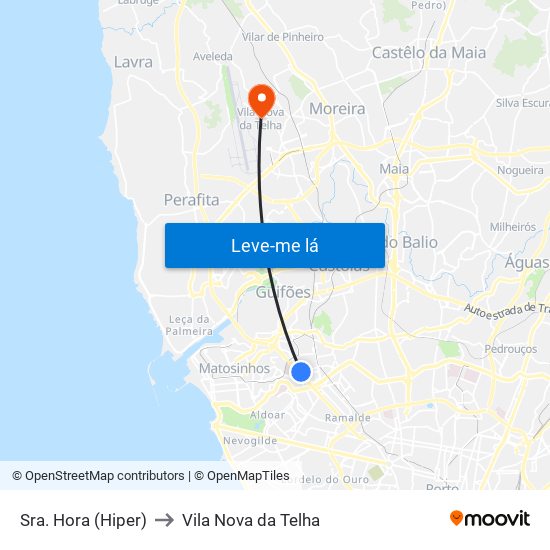 Sra. Hora (Hiper) to Vila Nova da Telha map