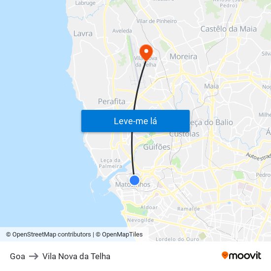Goa to Vila Nova da Telha map