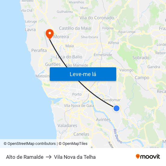 Alto de Ramalde to Vila Nova da Telha map