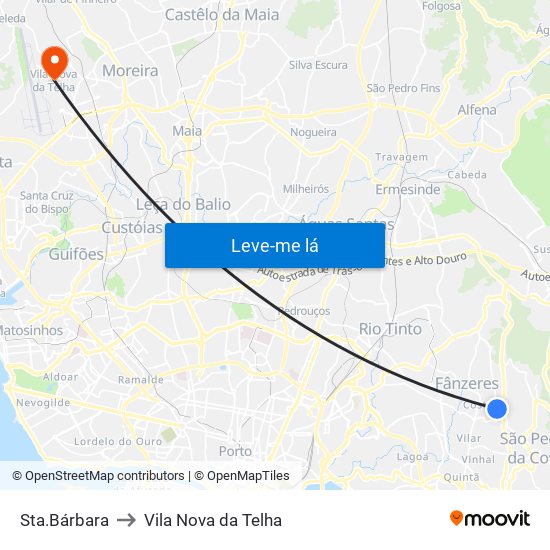 Sta.Bárbara to Vila Nova da Telha map