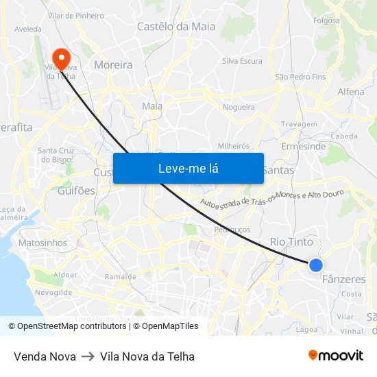 Venda Nova to Vila Nova da Telha map