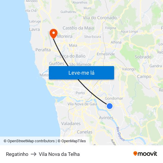 Regatinho to Vila Nova da Telha map