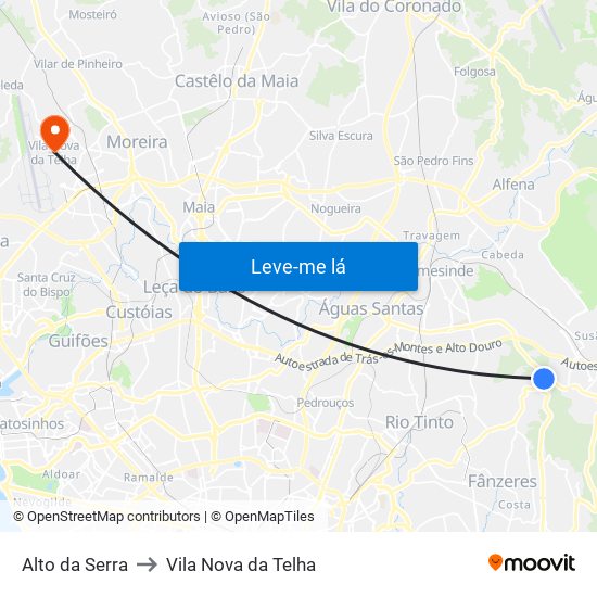 Alto da Serra to Vila Nova da Telha map