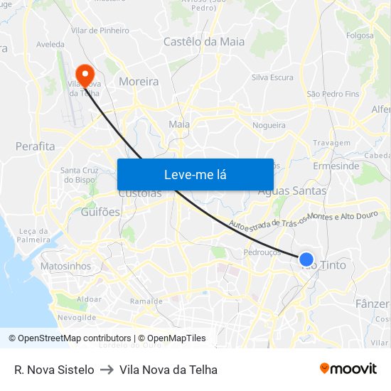 R. Nova Sistelo to Vila Nova da Telha map