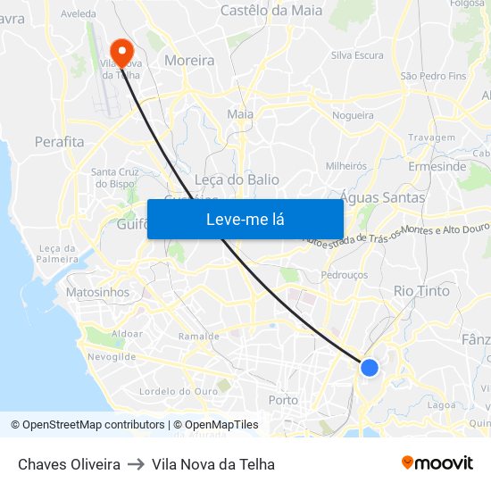 Chaves Oliveira to Vila Nova da Telha map