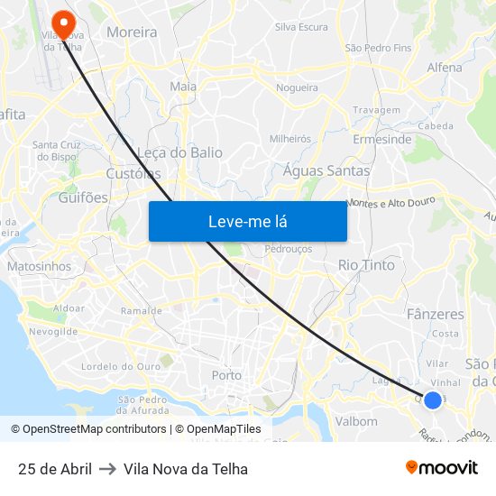 25 de Abril to Vila Nova da Telha map