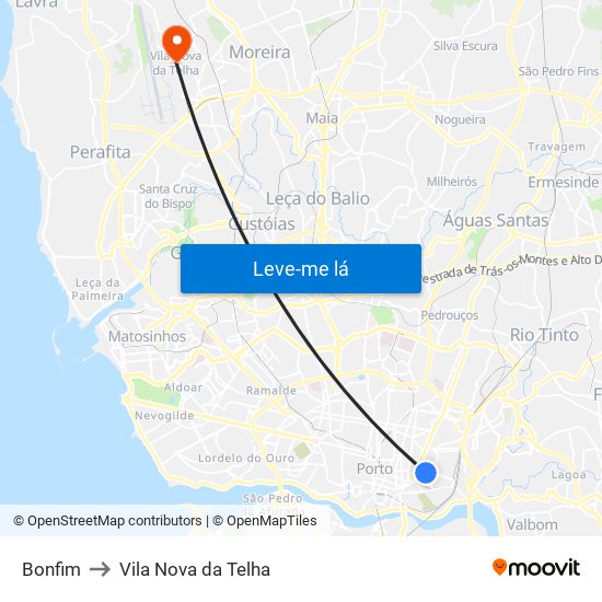 Bonfim to Vila Nova da Telha map