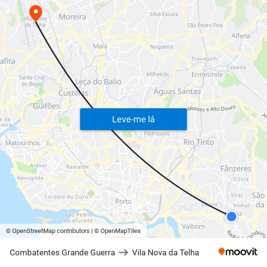 Combatentes Grande Guerra to Vila Nova da Telha map