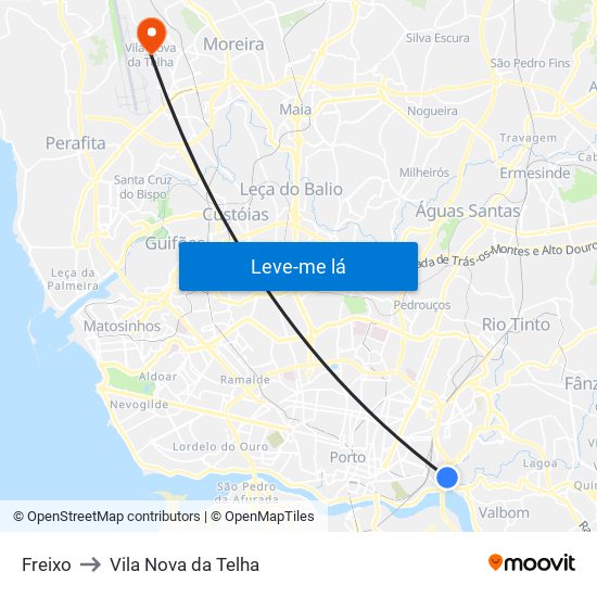 Freixo to Vila Nova da Telha map
